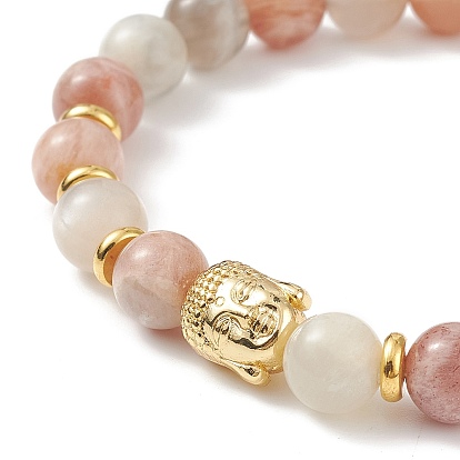 Natural Gemstone & Alloy Buddha Head Beaded Stretch Bracelet for Women