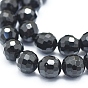 Natural Black Spinel Beads Strands, Faceted(128 Facets), Round