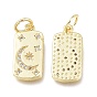Brass Micro Pave Clear Cubic Zirconia Charms, with Jump Ring, Long-Lasting Plated, Rectangle with Star & Moon