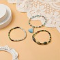 3Pcs 3 Style Natural Agate & Aquamarine & Celestite Beaded Stretch Bracelets Set, Tassel Charms Stackable Bracelets for Women