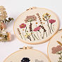 DIY Flowers Pattern Embroidery Kits, Including Printed Cotton Fabric, Embroidery Thread & Needles, Imitation Bamboo Embroidery Hoops