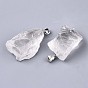 Raw Rough Natural Quartz Crystal Pendants, Rock Crystal Pendants, with Platinum Plated Iron Bails, Nuggets