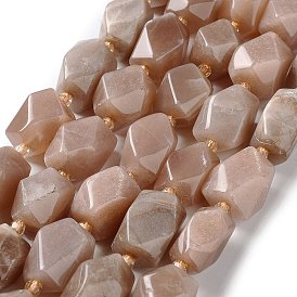 Natural Peach Moonstone Beads Strands, with Seed Beads, Faceted, Rhombus
