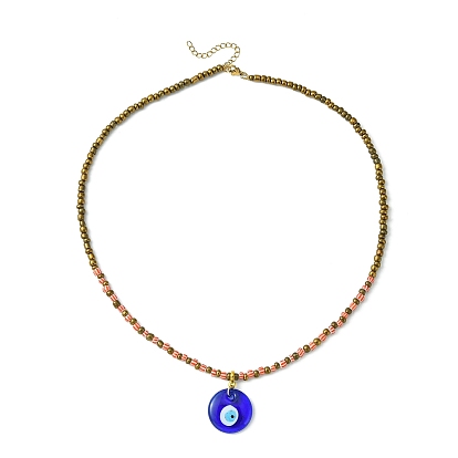 Handmade Evil Eye Lampwork Pendant Necklace with Glass Seed Beaded Chains for Women