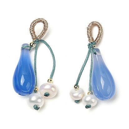 Décorations pendentif en forme de larme d'agate bleue naturelle, Ornement de pompon en perles naturelles avec accessoires en laiton