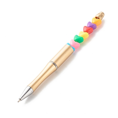 Plastic Beadable Pens, with Heart Shape Opaque Acrylic European Beads