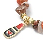 Natural & Synthetic Mixed Gemstone Chips Beaded Stretch Bracelet, Alloy Enamel Charms Valentine's Day Theme Bracelet