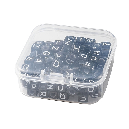 100pcs perles acryliques opaques, trou horizontal, cube avec lettre initiale aléatoire