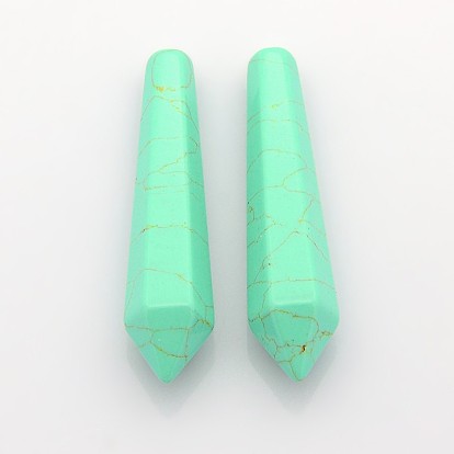 Faceted Synthetic Turquoise Gemstone Bullet Pointed Beads, Dyed, 45~53x10~11mm
