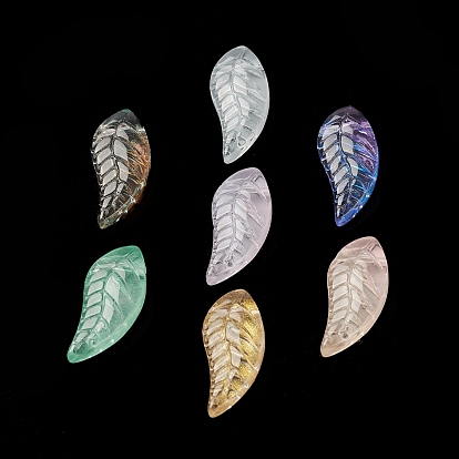Spray Painted Transparent Glass Beads, Top Drilled, Leaf