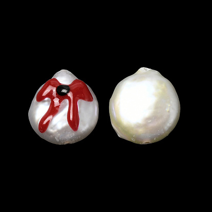 Baroque Natural Keshi Pearl Beads, with Enamel, Freshwater Pearl, Oval
