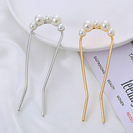 Pearl Hairpin - Simple U-shaped Hair Clip for Bun Hairstyle, Vintage Hair Accessory.