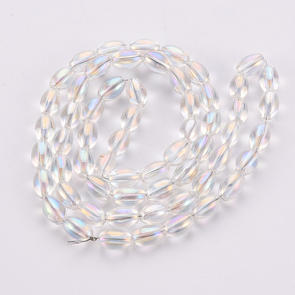 Electroplate transparentes cuentas de vidrio hebras, color de ab chapado, oval