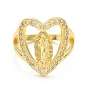 Coeur de zircone cubique clair avec anneau de manchette ouvert vierge marie, bijoux en laiton pour femmes, sans cadmium et sans plomb