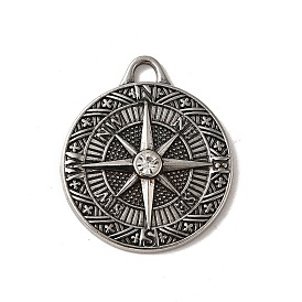 Alloy Pendant, with Rhinestones, Cadmium Free & Lead Free, Compass Shape Charms