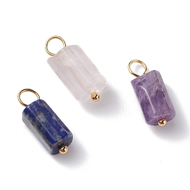 Natural Gemstone Pendants, with Real 24K Gold Plated 304 Stainless Steel Loops, Column