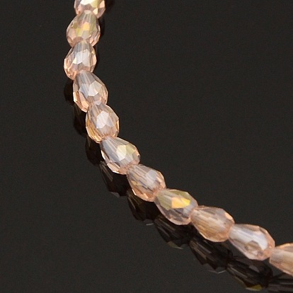 Brins de perles de larme de cristal de galvanoplastie, facette, de couleur plaquée ab , 5x3mm, Trou: 1mm, Environ 100 pcs/chapelet, 17.7 pouce