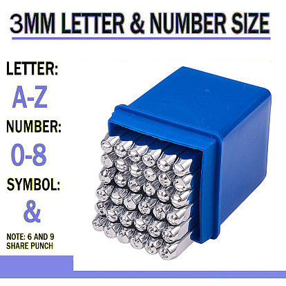 Iron Metal Stamps, Including Letter A~Z, Number 0~8 and Ampersand, for Imprinting Metal, Plastic, Wood, Leather