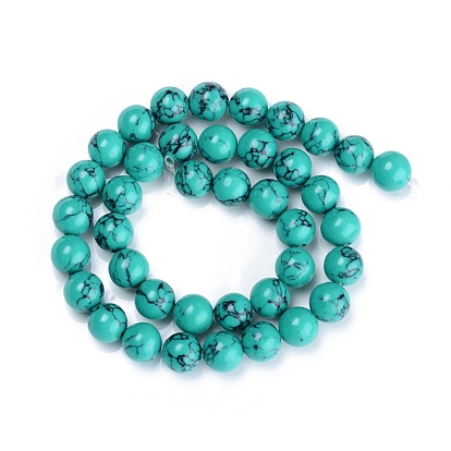 Perles turquoise brin synthétique, teint, ronde