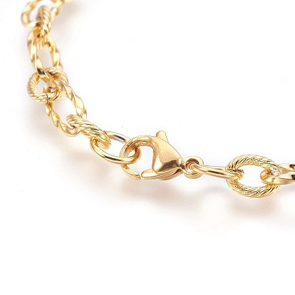 Ion Plating(IP) 304 Stainless Steel Figaro Chain Bracelets, Textured, with Lobster Claw Clasps
