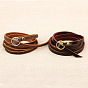 Productos de doble uso, pulseras de cordón de cuero / cinturones de cadena, con fornituras de aleación, plano y redondo, Bronce antiguo
