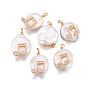 Natural Cultured Freshwater Pearl Pendants, with Brass Micro Pave Cubic Zirconia Findings, Nuggets with Musical Note, Golden