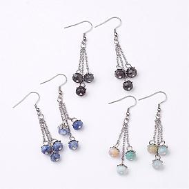 Natural Gemstone Dangle Earrings, with Stainless Steel Earring Hooks