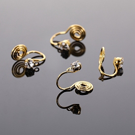 Brass Crystal Rhinestone Clip-on Earring Findings, with Loop
