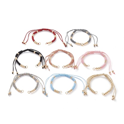 Adjustable Polyester Braided Cord Bracelet Making, with Metallic Cord, Brass Beads, 304 Stainless Steel Jump Rings