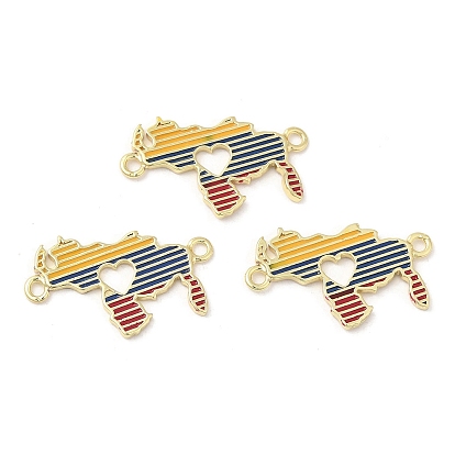 Rack Plating Brass Enamel Connector Charms, Map Links, Long-Lasting Plated, Lead Free & Cadmium Free, Real 18K Gold Plated