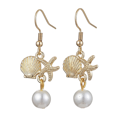 Pendientes colgantes de aleación con forma de estrella de mar y concha., aretes colgantes con perlas de vidrio