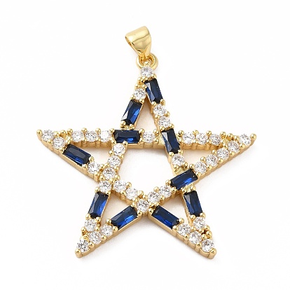 Rack Plating Brass Micro Pave Cubic Zirconia Pendants, Real 18K Gold Plated, Long-Lasting Plated, Lead Free & Cadmium Free, Star
