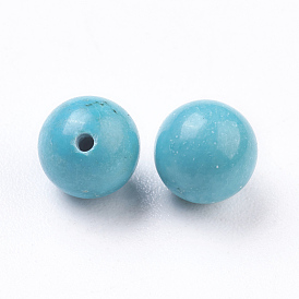 Perles de magnésite naturelle, teint, turquoise, la moitié foré, ronde
