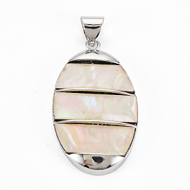 Natural Abalone Shell/Paua Shell Big Pendants, with Platinum Brass Findings, Oval