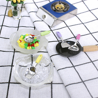 Mini Alloy Kitchen Cooking Utensils Set, including 3Pcs Turners, 1Pc Skimmer Spoon, for Dollhouse Accessories Pretending Prop Decorations