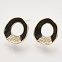 Brass Micro Pave Cubic Zirconia Stud Earring Findings, Enamel and Loop, Nickel Free, Real 18K Gold Plated, Ring