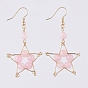 Natural Gemstone Dangle Earrings, with Golden Plated Iron Eye Pin and Brass Earring Hooks, Star