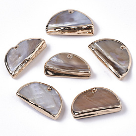 Natural Freshwater Shell Pendants, Edge Golden Plated, Half Round