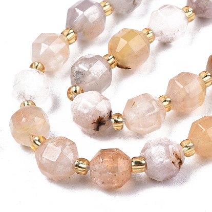 Natural Cherry Blossom Agate Beads Strands, Faceted, Round