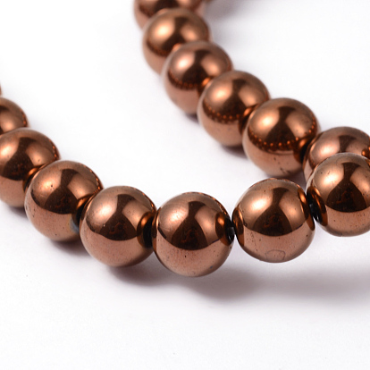 Non-magnétiques perles d'hématite synthétique brins, ronde, plaquée de cuivre rouge
