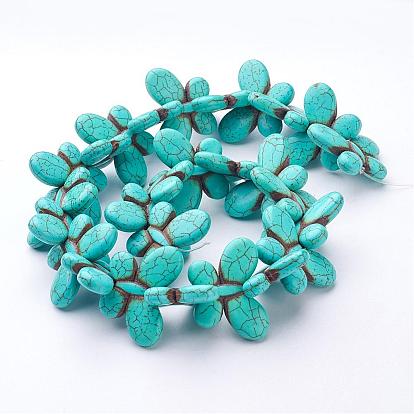 Chapelets de perles synthétiques howlite, teints et chauffée, papillon, 35x25x6mm, Trou: 1mm