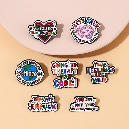 Pin de esmalte de palabra colorida, Broche inspirador de aleación negra de electroforesis para ropa de mochila