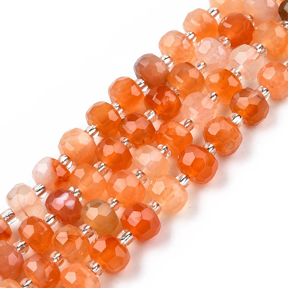Natural Carnelian Beads Strands, with Seed Beads, Faceted, Rondelle