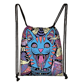 Cat Printed Polyester Drawstring Bag, Women's Backpack, Rectangle