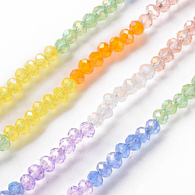 Transparent 7 Colors Electroplate Glass Beads Strands, Segmented Multi-color Beads, AB Color Plated, Faceted Abacus