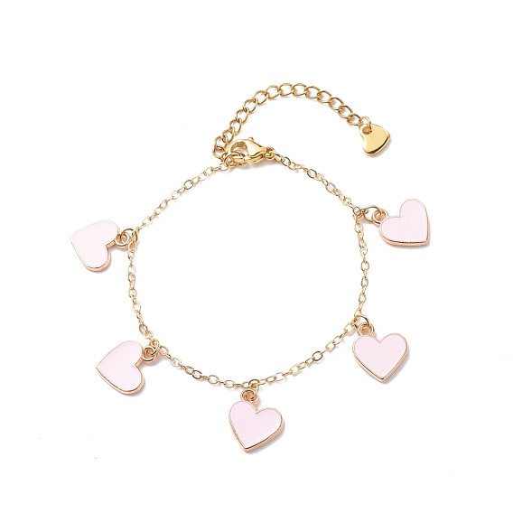 Alloy Enamel Heart Charms Bracelet, Valentine Theme Brass Jewelry for Women