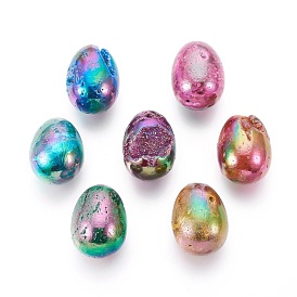 Electroplated Natural Druzy Geode Quartz Home Display Decorations, Multi-color Plated, Egg Stone, For Easter