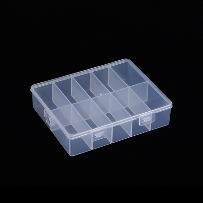 Polypropylene(PP) Bead Storage Container, 10 Compartment Organizer Boxes, with Hinged Lid, Rectangle