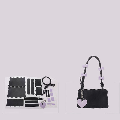 Kits de fabricación de bolsos de bricolaje, incluyendo tela de pu, colgante de corazón, asas de bolso, cremallera, aguja y alambre