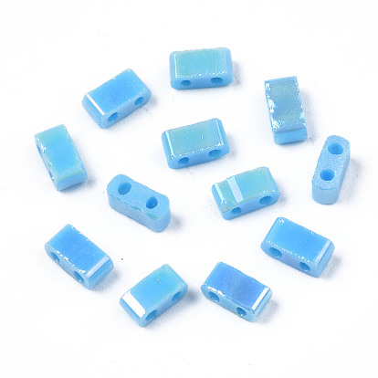 2 - perles de rocaille en verre opaque, couleurs ab, rectangle